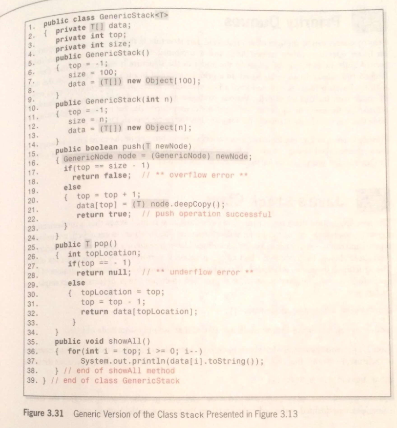 *Java* Expand the implementation of the class Stack presented in Fig. 3.13