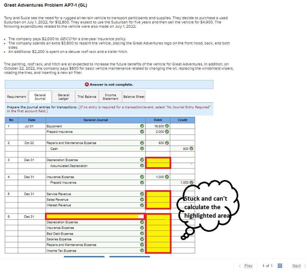 that the answer is correct before submitting. The depreciation expense is not