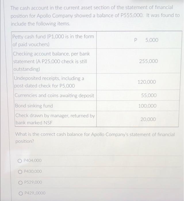 with solution The cash account in the current asset section of the
