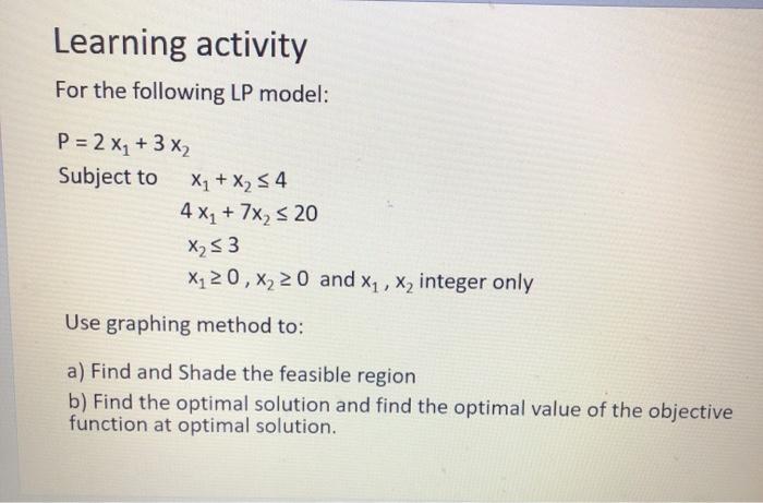 business decision analysis Learning activity For the following LP model: P =