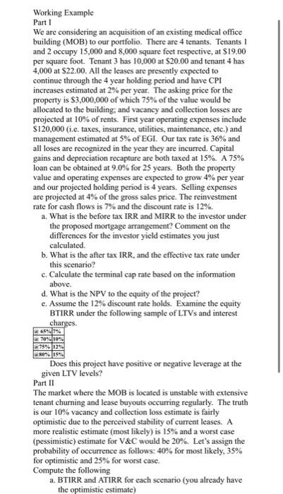 Please do it on excel Working Example Part I We are considering