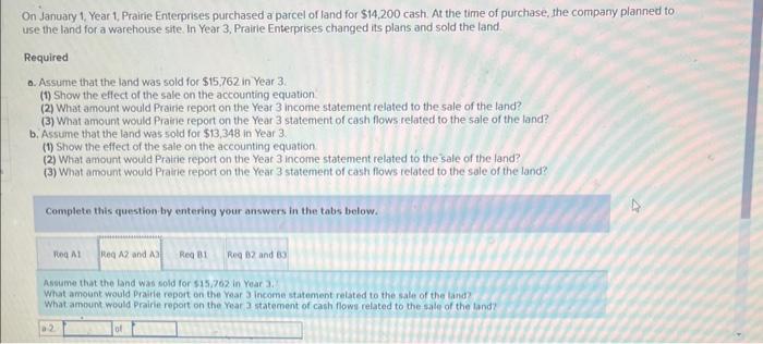 Enterprises purchased a parcel of land for $14,200 cash. At the time