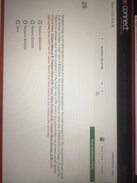 Question 27 (of 36) Time remaining: 2:15:10 Palmer Corp. is considering the