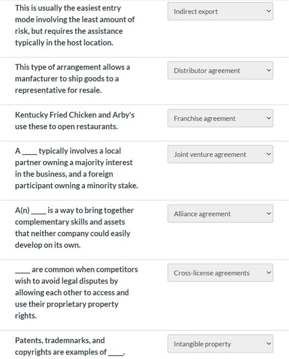 Question 1 20/25 pts Match the fill-in-the-blank statement in the left column