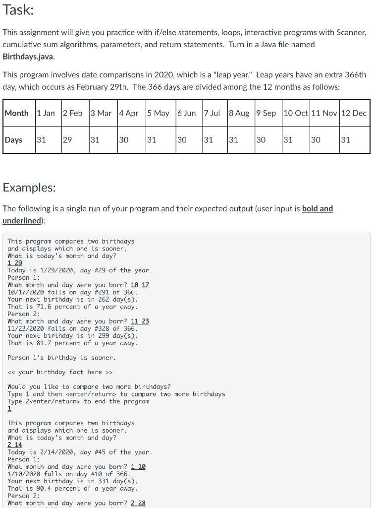 I need this in java and compare users' birthdays please and ask