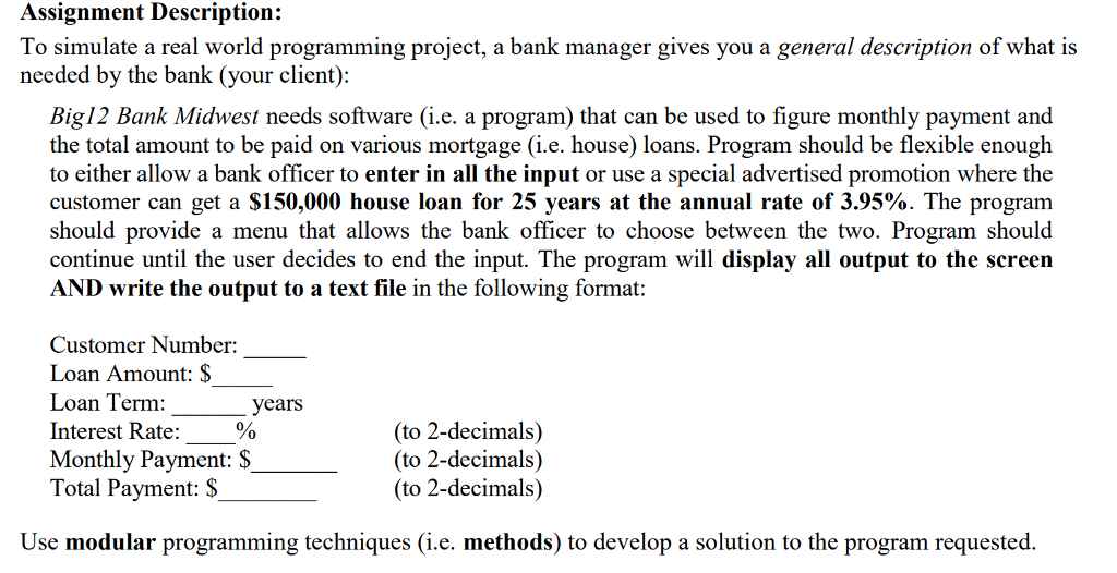 Write a java program that matches assignment description: Example of output: Assignment