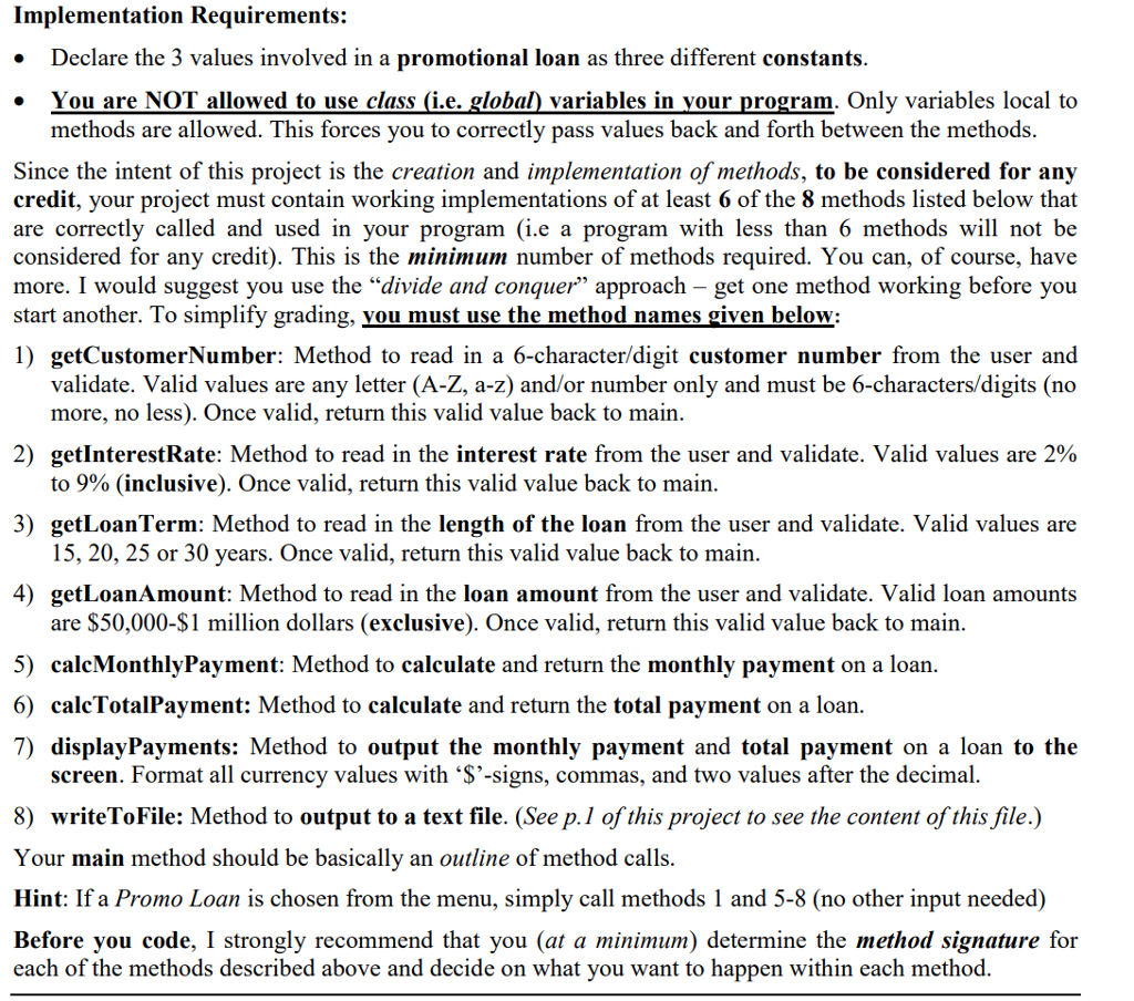 Description: To simulate a real world programming project, a bank manager gives