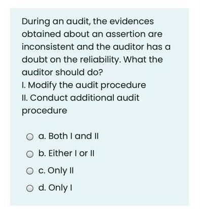  During an audit, the evidences obtained about an assertion are inconsistent