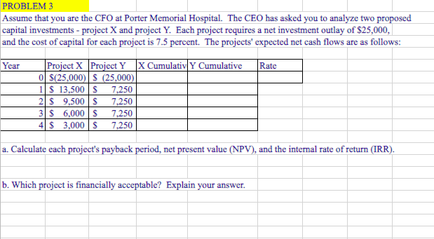 please show excel equations PROBLEM 3 Assume that you are the