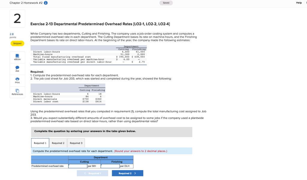  Chapter 2 Homework #2 0 Help Saved 2 Exercise 2.13 Departmental