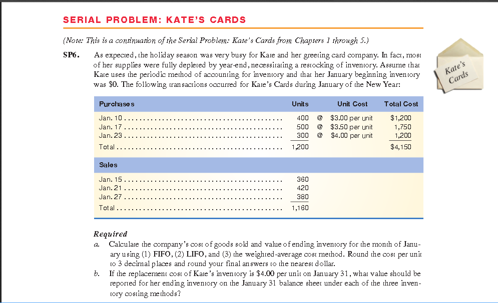  SERIAL PROBLEM: KATE'S CARDS (N ote: This is a contination of