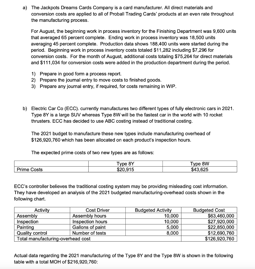 Please help me with this accounting problem! Traditional method and ABC method