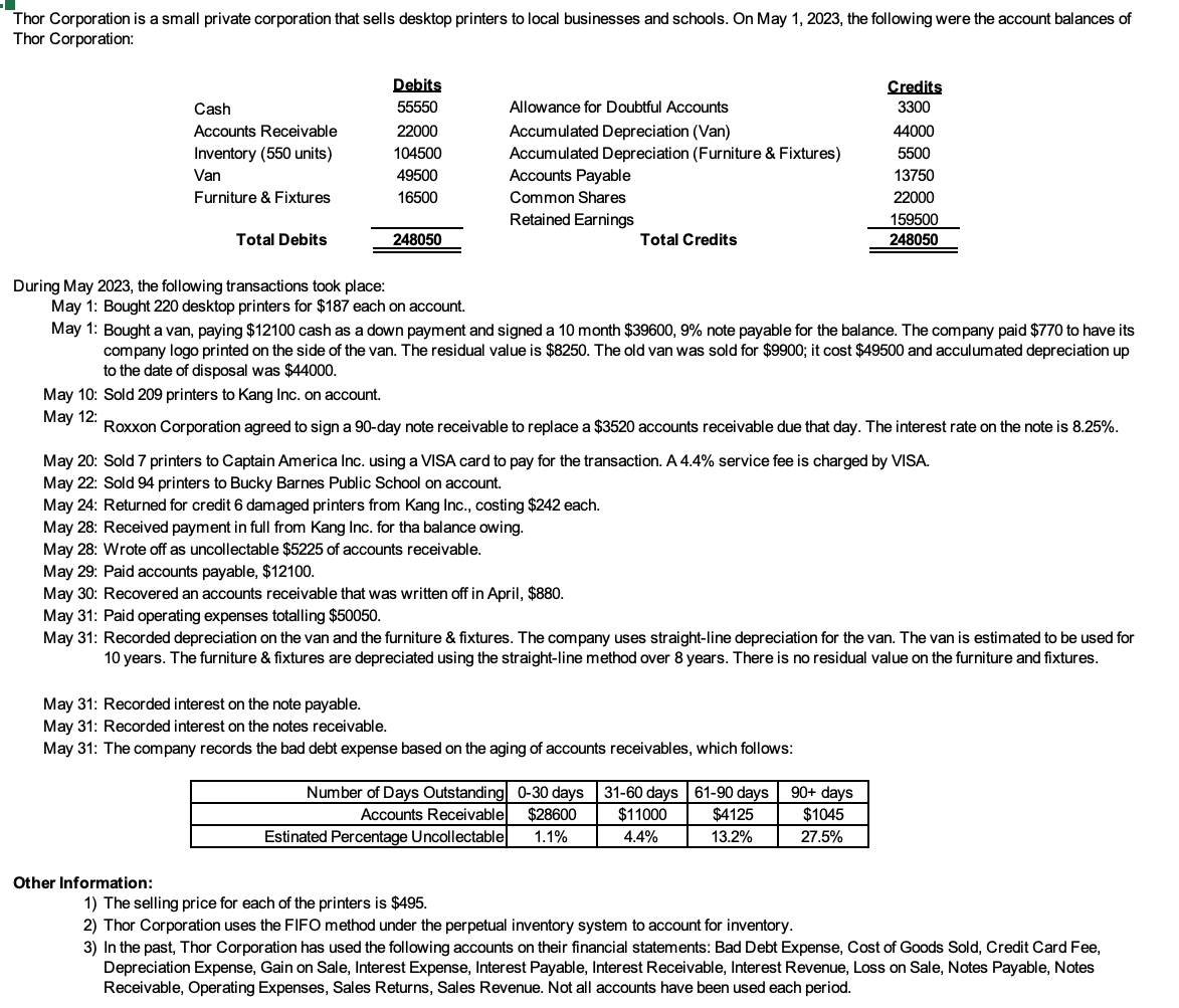 Please do journal entries for May 31, 2023, including any adjusting entries