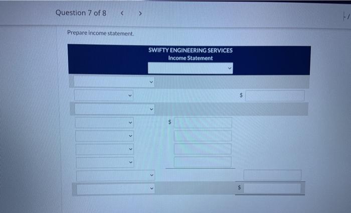 Swifty. Here is a listing of financial statement items for the business