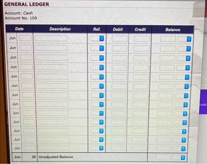 the general journal. 2) Record the final unadjusted balance of each ledger