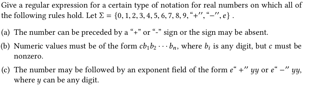  Give a regular expression for a certain type of notation for