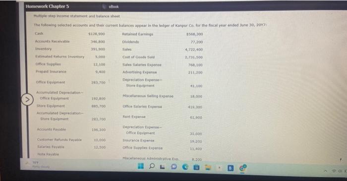  Homework Chapter 5 Multiple step income statement and balance sheet The