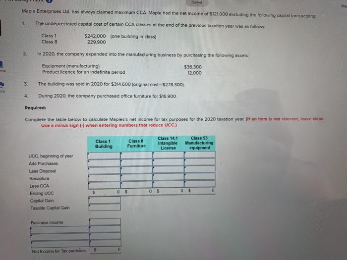  Seved Ha Maple Enterprises Ltd. has always claimed maximum CCA. Maple