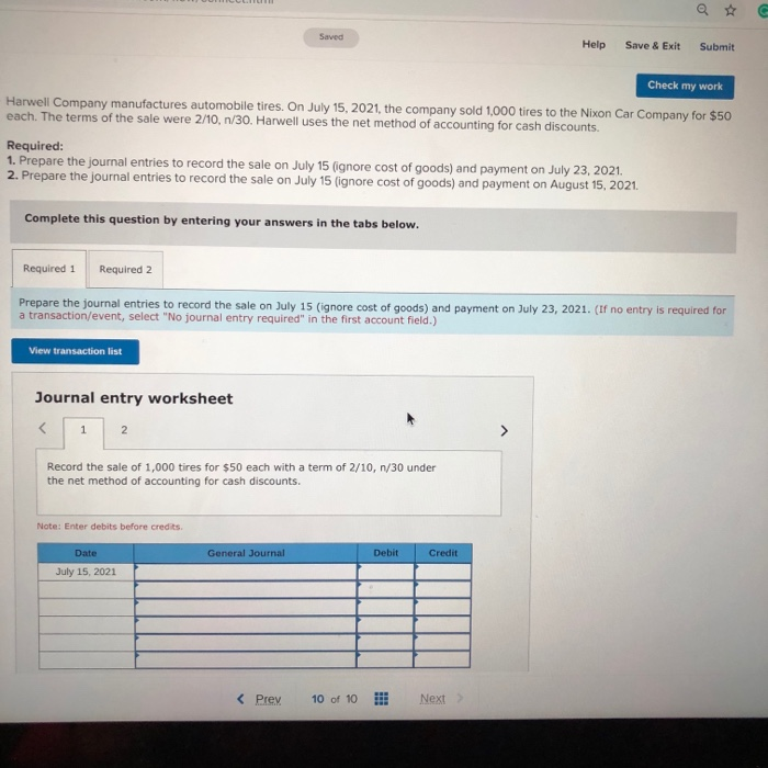  Saved Help Save & Exit Submit Check my work Harwell Company
