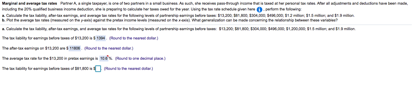 Please complete A and B Marginal and average tax rates Partner A,