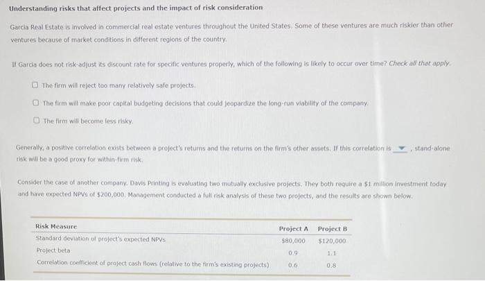  Understanding risks that affect projects and the impact of risk consideration