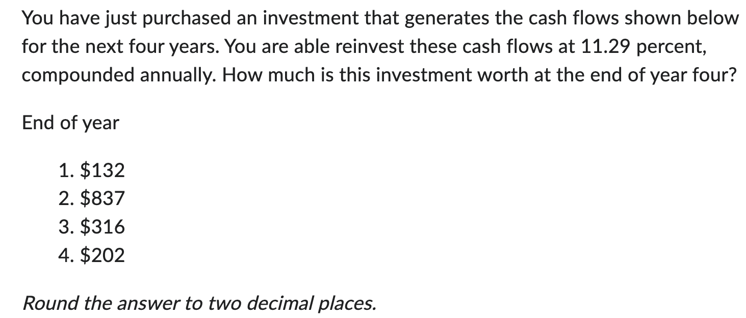 PLEASE ANSWER CORRECTLY. BOLD THE ANSWER. You have just purchased an investment