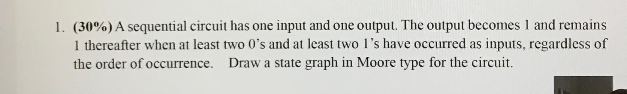  (30%) A sequential circuit has one input and one output. The
