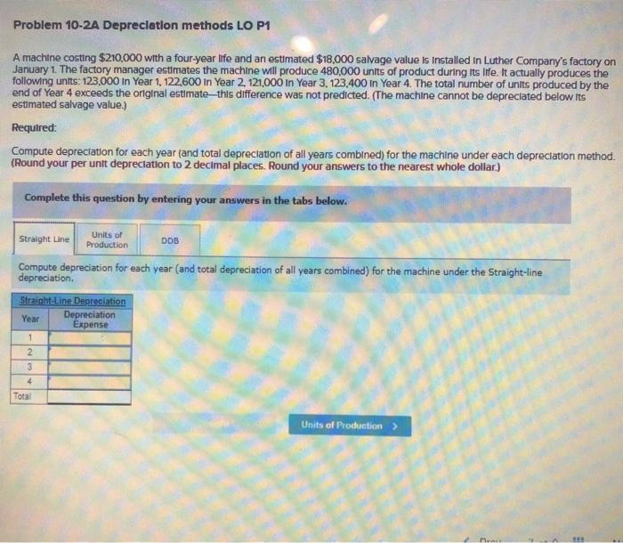  Problem 10-2A Depreciation methods LO P1 A machine costing $210,000 with