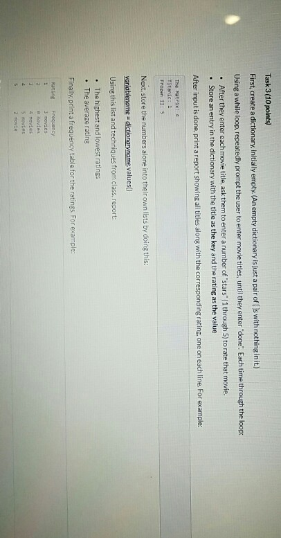  Task 3 (10 points) First, create a dictionary, initially empty. (An