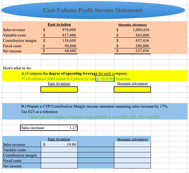 Please show the excel formulas for each solution. Below is the