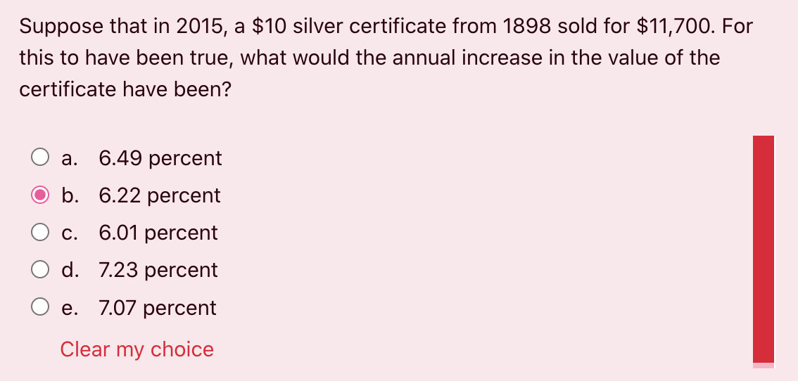 Suppose that in 2015 , a $10 silver certificate from 1898