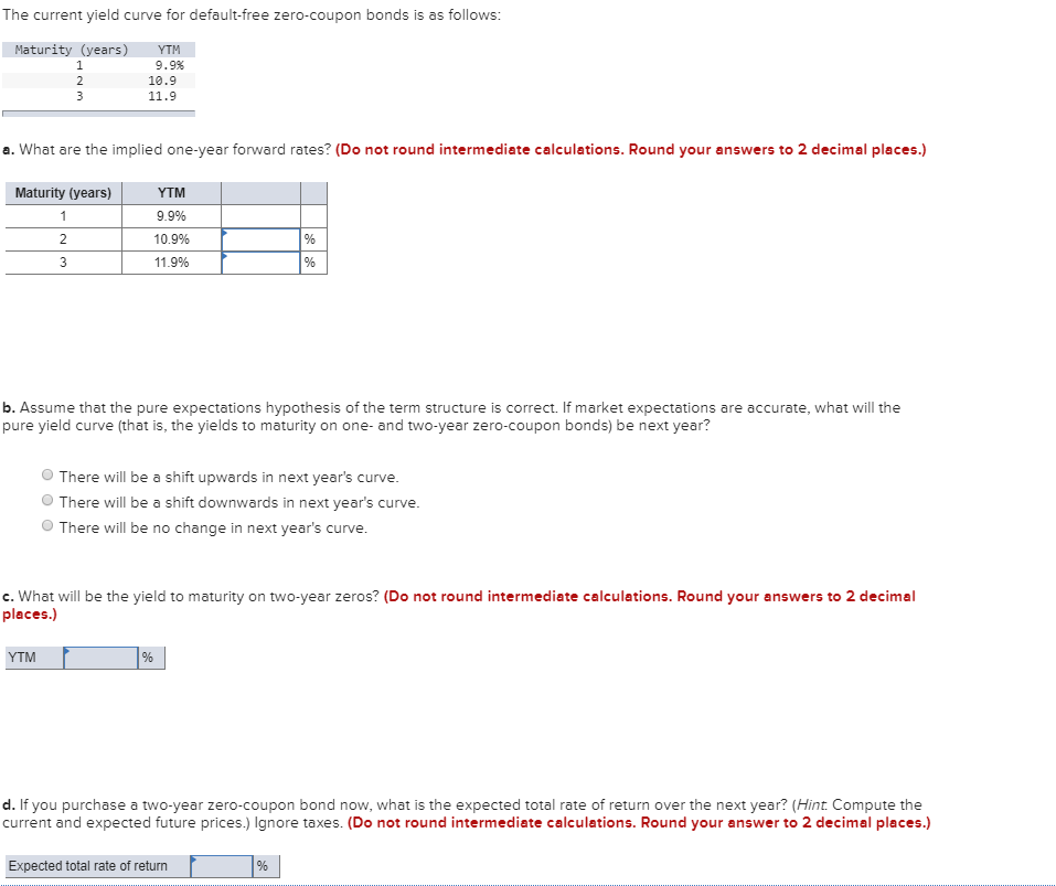  The current yield curve for default-free zero-coupon bonds is as follows: