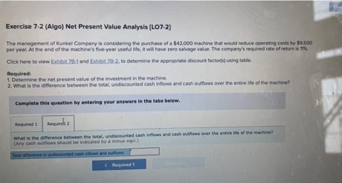Kunkel Company is considering the purchase of a $42,000 machine that would