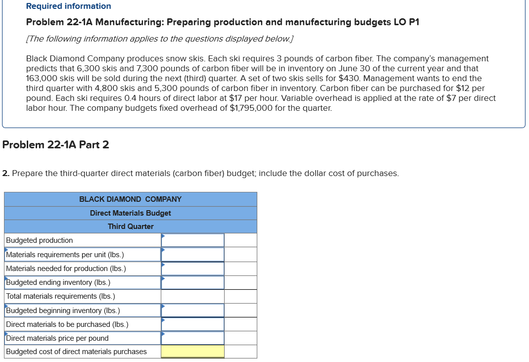Preparing production and manufacturing budgets LO P1 [The following information applies to
