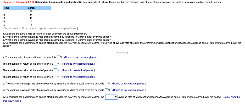 (Related to Checkpoint 7.2) (Calculating the geometric and arithmetic average rate