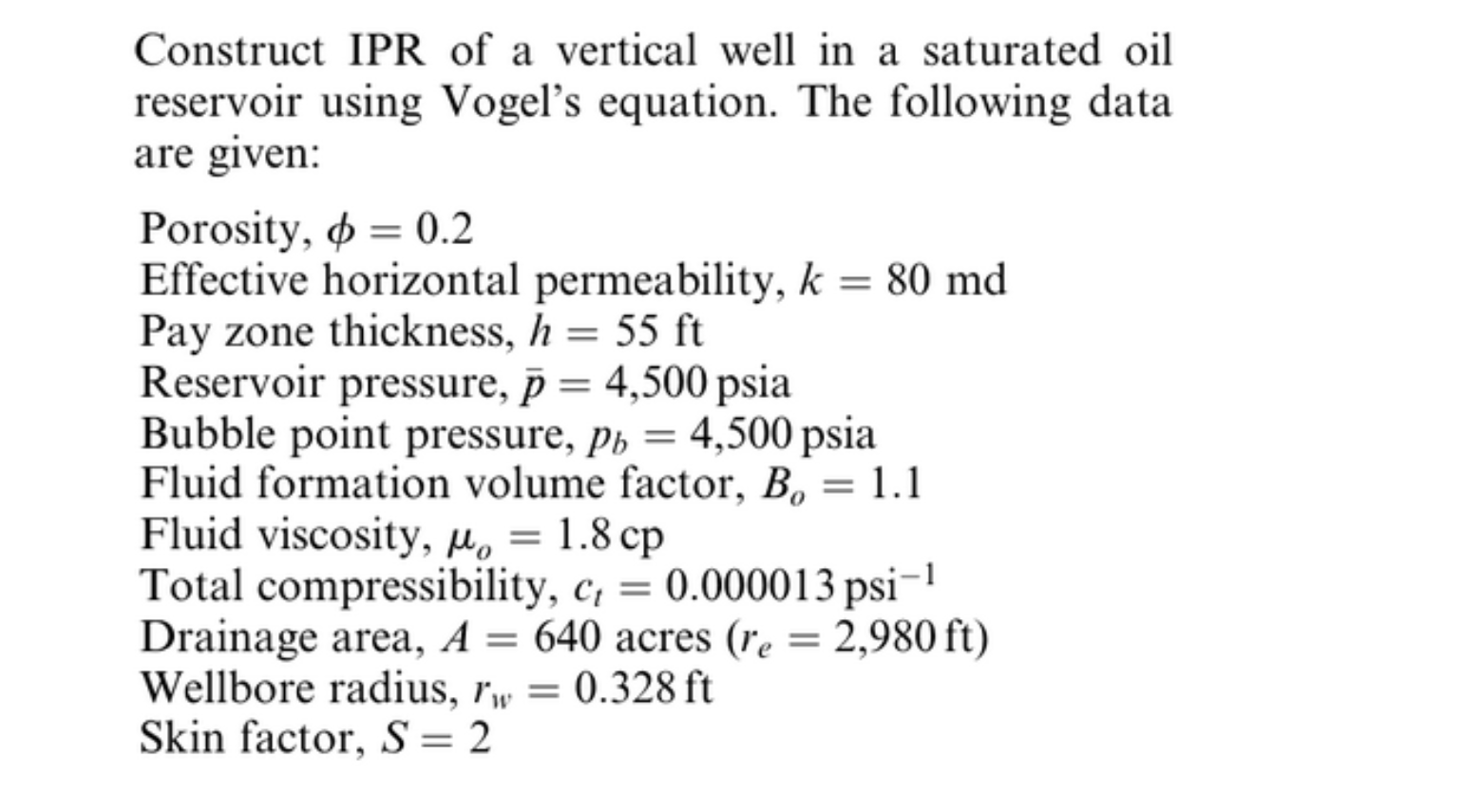 Use EXCEL and show all Equations and formulas used. Construct IPR of