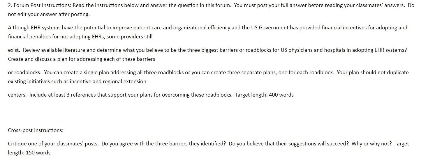 2. Forum Post Instructions: Read the instructions below and answer the