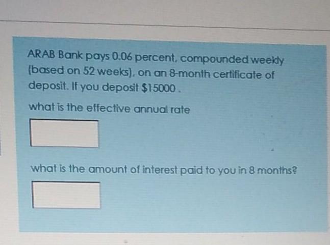 ARAB Bank pays 0.06 percent, compounded weekly (based on 52 weeks),