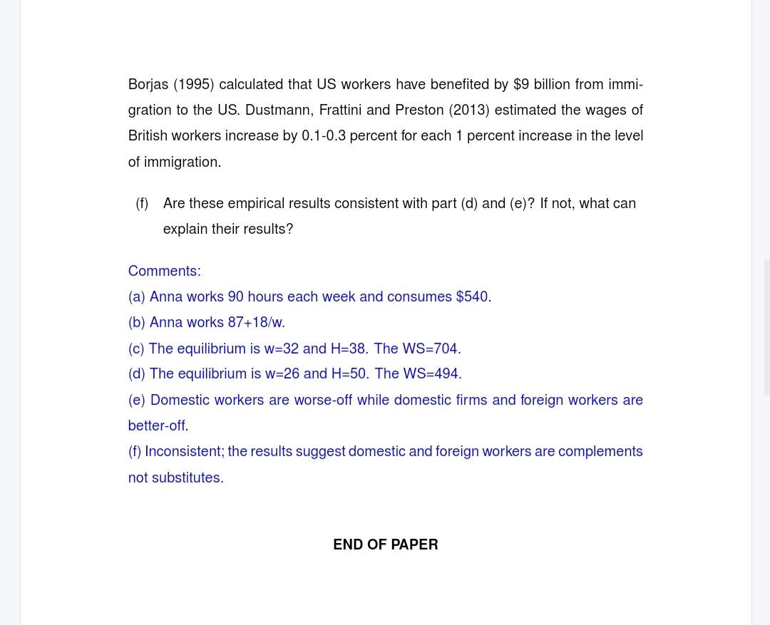 Suppose that Anna can work at an hourly wage of w equals