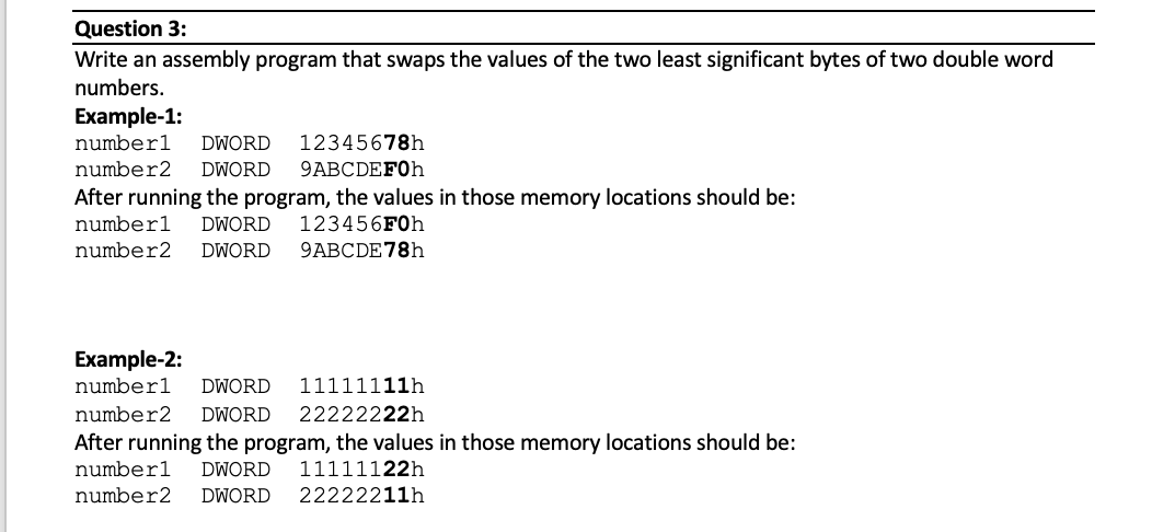  Write an assembly program that swaps the values of the two