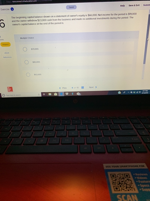  Exercise Help Save &Exit Submit The beginning capital balance shown on