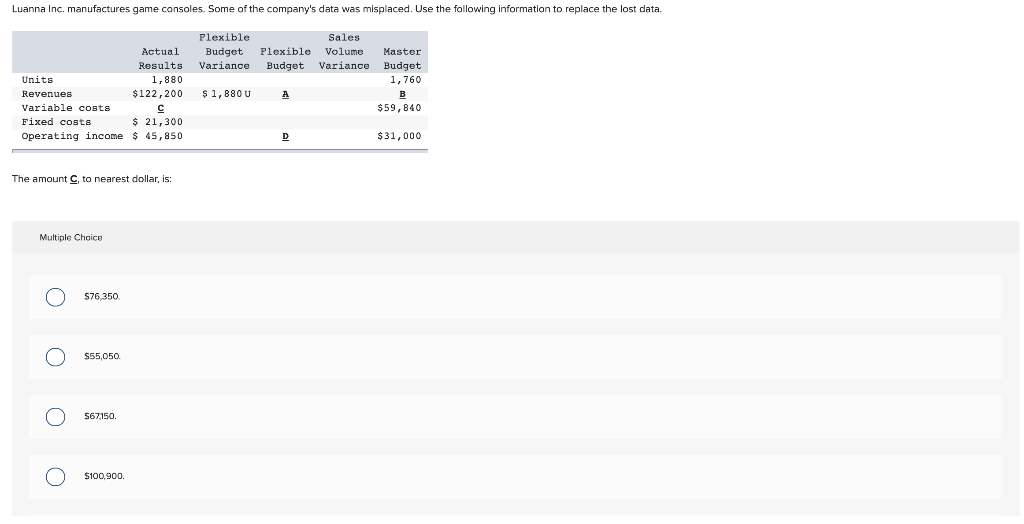  The amount C, to nearest dollar, is: Multiple Choice $76,350 $55,050