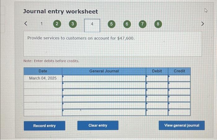 received. Note: Enter debits before credits. Post transactions to the following accounts: