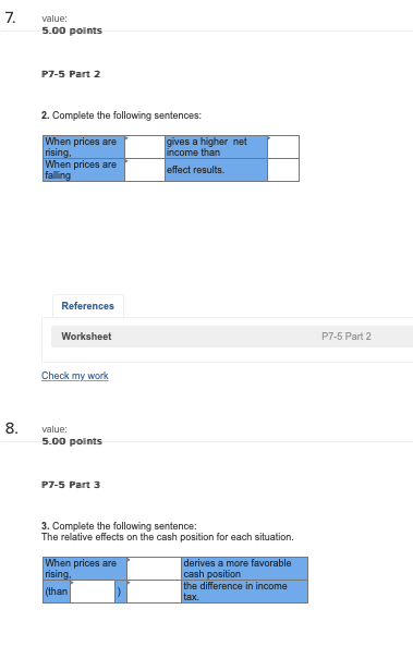 First and Second box for #7 is either FIFO or LIFO. The