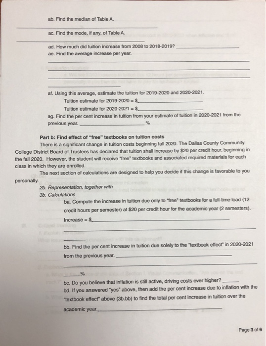 quantitative problems.) Part a. Analyzing 10 years of tuition data 1a. Interpretation