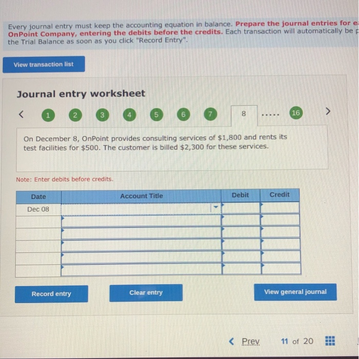 transactions for the OnPoint Company in your text. Prepare journal entries for