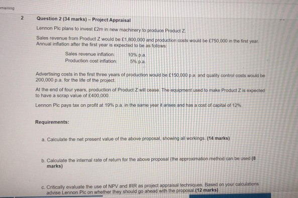  NPV table NPV table Annuity table Annuity table emaining 2 Question