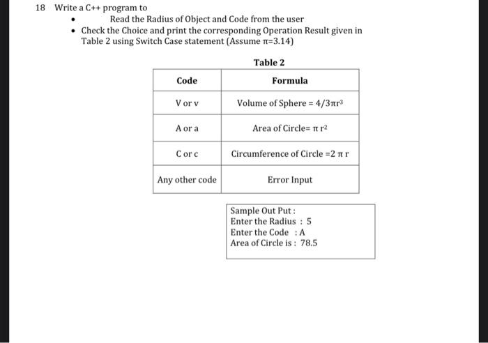  18 Write a C++ program to Read the Radius of Object