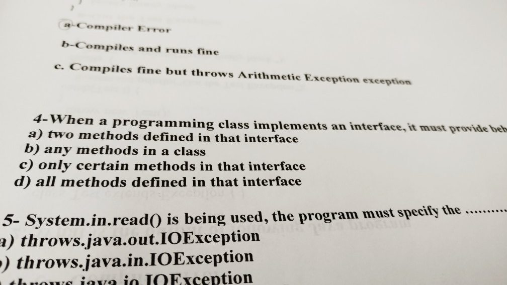  4 answer? -Compiler Error b-Compiles and runs fine c. Compiles fine
