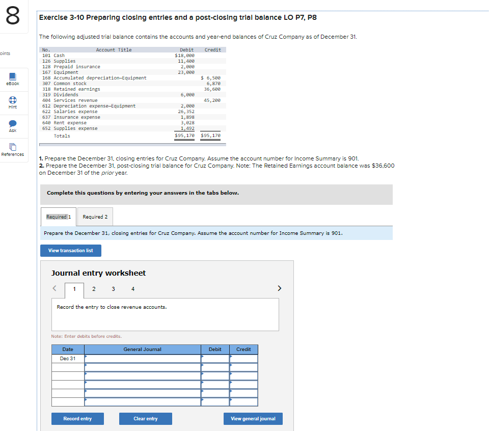  00 Exercise 3-10 Preparing closing entries and a post-closing trial balance